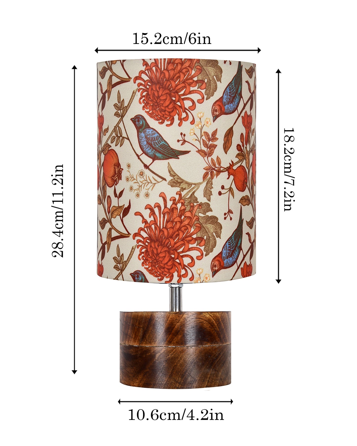 Modern Zen Wooden Lampshade Nightstand Lamps, Antique Base E27 Creative Reading Bedside Lamps Ideal for Bedroom, Rustic Cylinder, Bird Cylinder