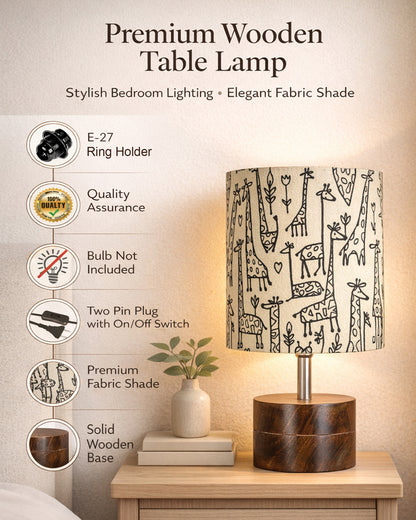 Modern Zen Wooden Lampshade Nightstand Lamps, Antique Base E27 Creative Reading Bedside Lamps Ideal for Bedroom, Rustic Cylinder, Bird Cylinder