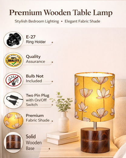Modern Zen Wooden Lampshade Nightstand Lamps, Antique Base E27 Creative Reading Bedside Lamps Ideal for Bedroom, Rustic Cylinder, Bird Cylinder