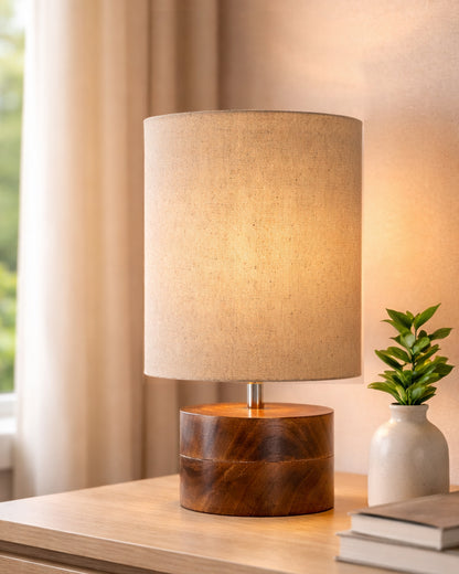 Modern Zen Wooden Lampshade Nightstand Lamps, Antique Base E27 Creative Reading Bedside Lamps Ideal for Bedroom, Rustic Cylinder, Bird Cylinder