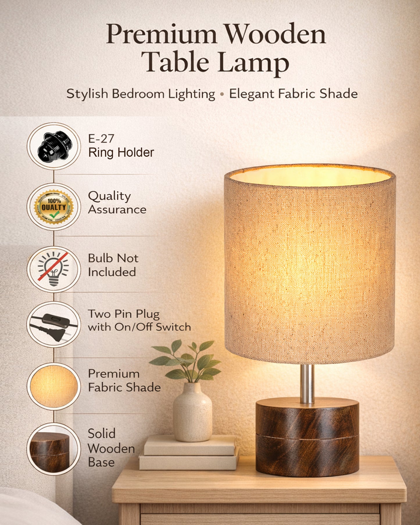 Modern Zen Wooden Lampshade Nightstand Lamps, Antique Base E27 Creative Reading Bedside Lamps Ideal for Bedroom, Rustic Cylinder, Bird Cylinder