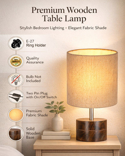 Modern Zen Wooden Lampshade Nightstand Lamps, Antique Base E27 Creative Reading Bedside Lamps Ideal for Bedroom, Rustic Cylinder, Bird Cylinder