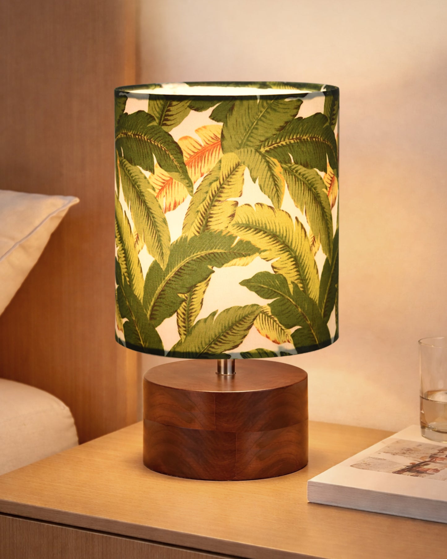 Modern Zen Wooden Lampshade Nightstand Lamps, Antique Base E27 Creative Reading Bedside Lamps Ideal for Bedroom, Rustic Cylinder, Bird Cylinder