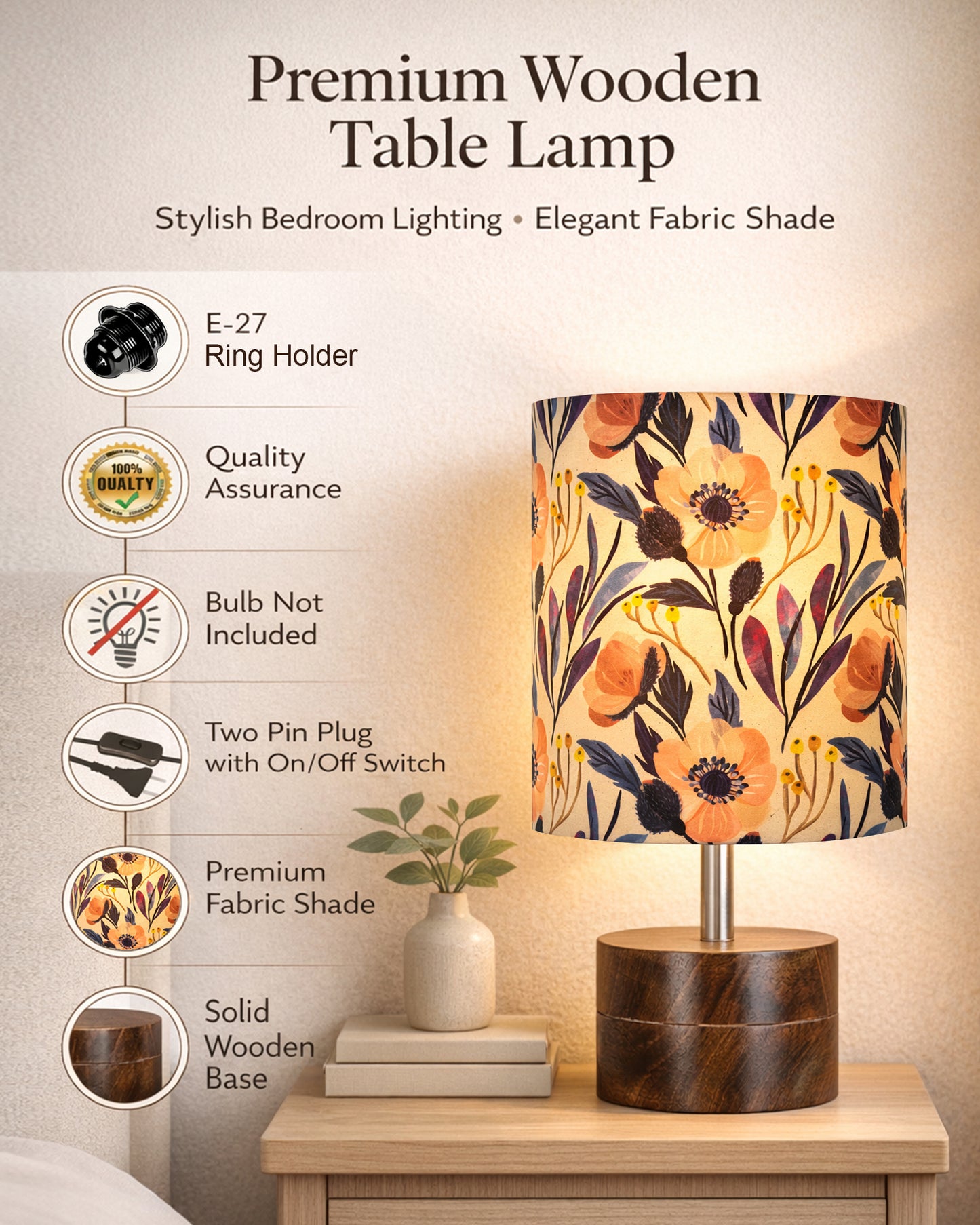 Modern Zen Wooden Lampshade Nightstand Lamps, Antique Base E27 Creative Reading Bedside Lamps Ideal for Bedroom, Rustic Cylinder, Bird Cylinder