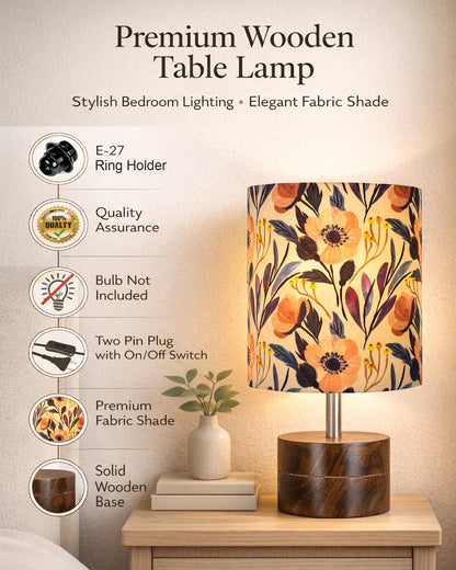 Modern Zen Wooden Lampshade Nightstand Lamps, Antique Base E27 Creative Reading Bedside Lamps Ideal for Bedroom, Rustic Cylinder, Bird Cylinder
