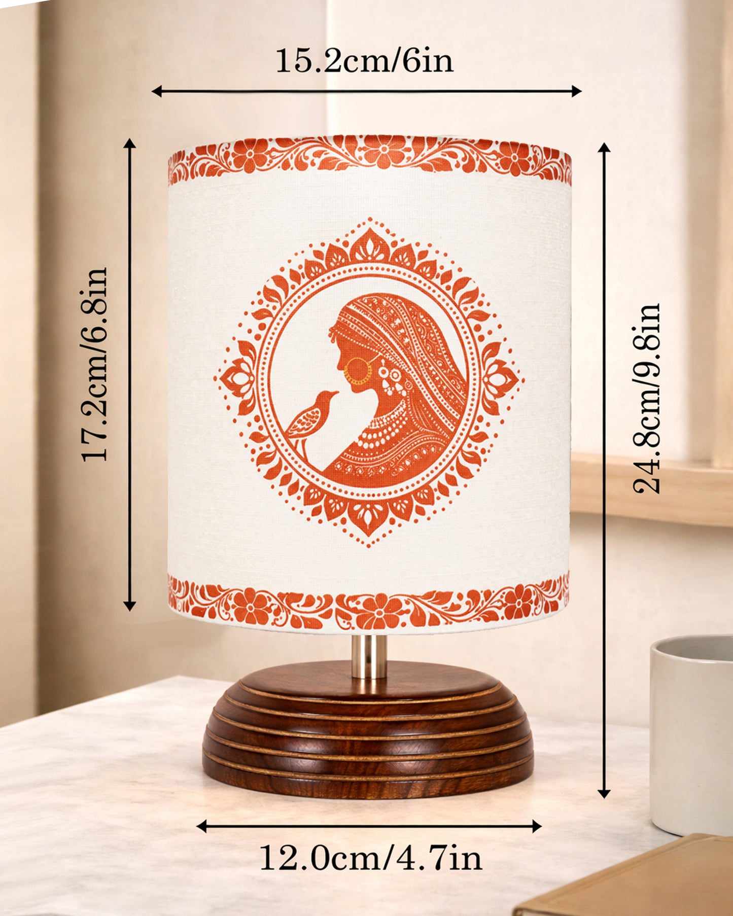 Modern Zen Wooden Lampshade Nightstand Lamps, Table Lamp for Home, Antique Base E27 Creative Reading Bedside Lamps Ideal for Bedroom, Pebble, Art of India Shade