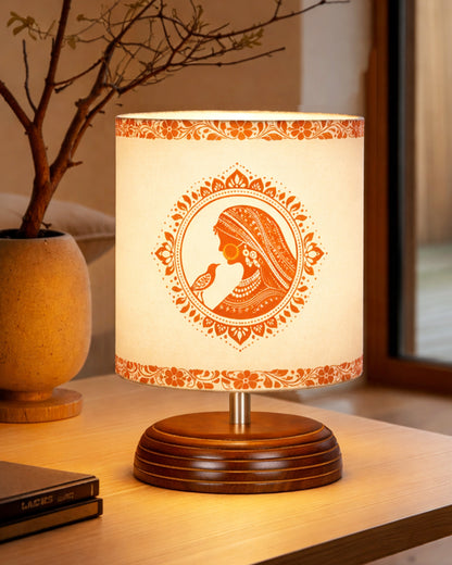 Modern Zen Wooden Lampshade Nightstand Lamps, Table Lamp for Home, Antique Base E27 Creative Reading Bedside Lamps Ideal for Bedroom, Pebble, Art of India Shade