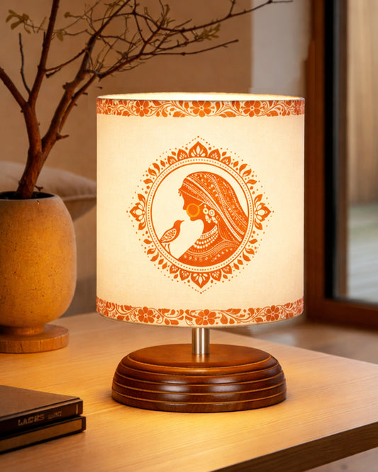 Modern Zen Wooden Lampshade Nightstand Lamps, Table Lamp for Home, Antique Base E27 Creative Reading Bedside Lamps Ideal for Bedroom, Pebble, Art of India Shade