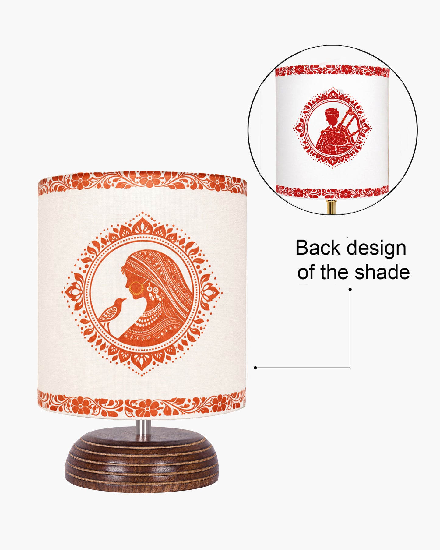 Modern Zen Wooden Lampshade Nightstand Lamps, Table Lamp for Home, Antique Base E27 Creative Reading Bedside Lamps Ideal for Bedroom, Pebble, Art of India Shade