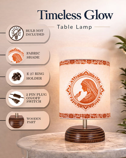 Modern Zen Wooden Lampshade Nightstand Lamps, Table Lamp for Home, Antique Base E27 Creative Reading Bedside Lamps Ideal for Bedroom, Pebble, Art of India Shade
