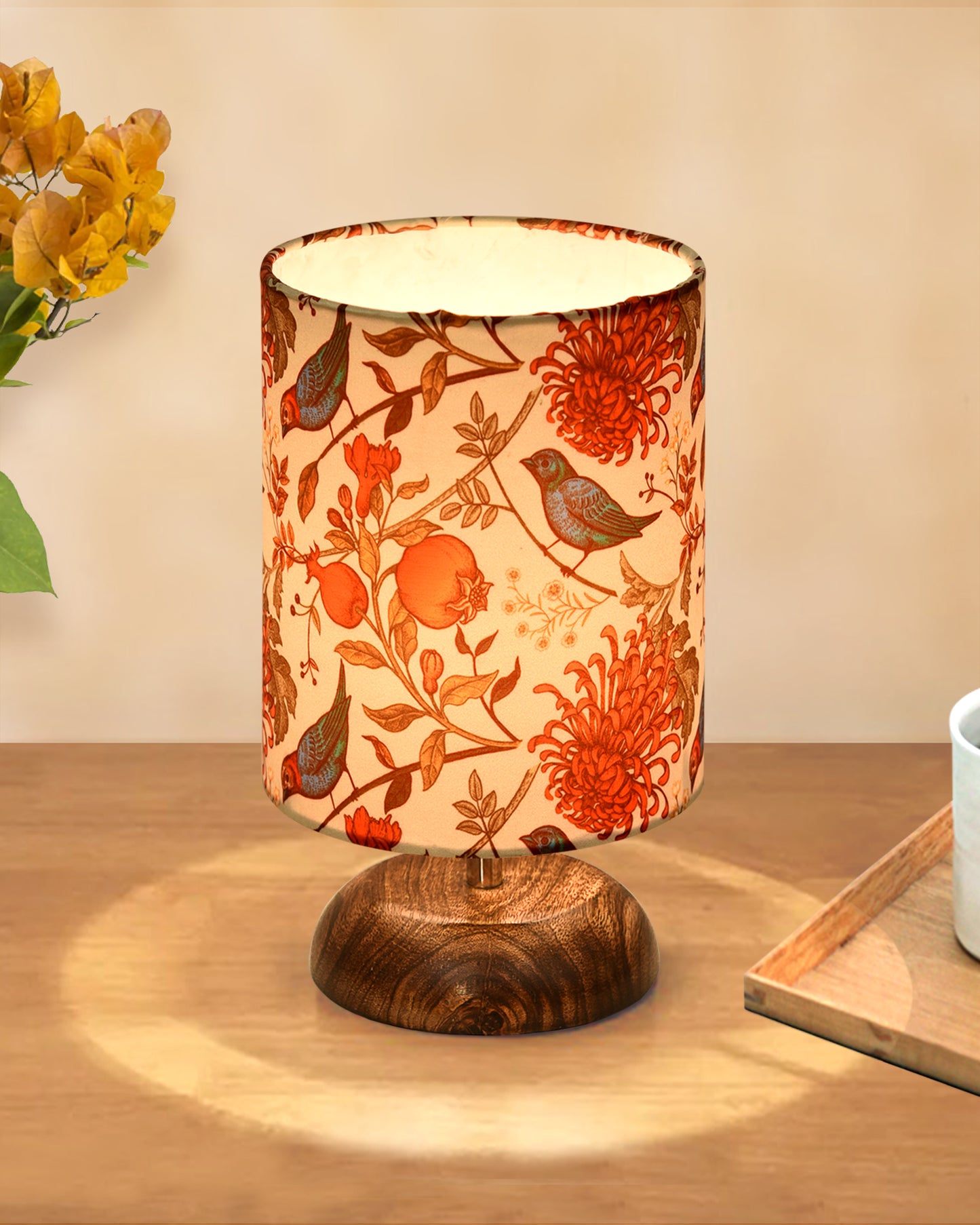 Modern Zen Wooden Lampshade Nightstand Lamps, Antique Base E27 Creative Reading Bedside Lamps Ideal for Bedroom, Pebble, Bird Cylinder