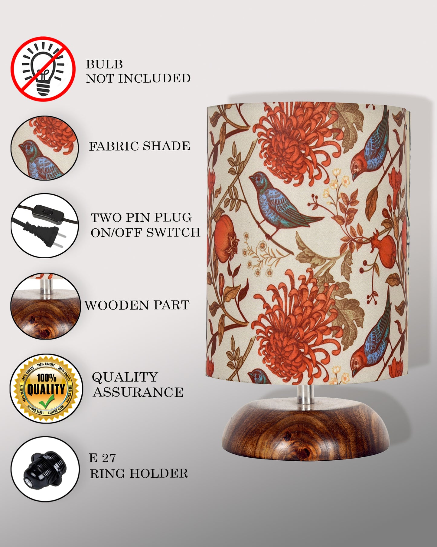 Modern Zen Wooden Lampshade Nightstand Lamps, Antique Base E27 Creative Reading Bedside Lamps Ideal for Bedroom, Pebble, Bird Cylinder
