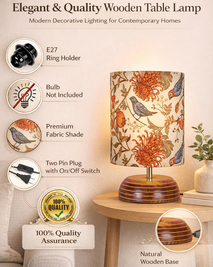 Modern Zen Wooden Lampshade Nightstand Lamps, Antique Base E27 Creative Reading Bedside Lamps Ideal for Bedroom, Pebble, Bird Cylinder