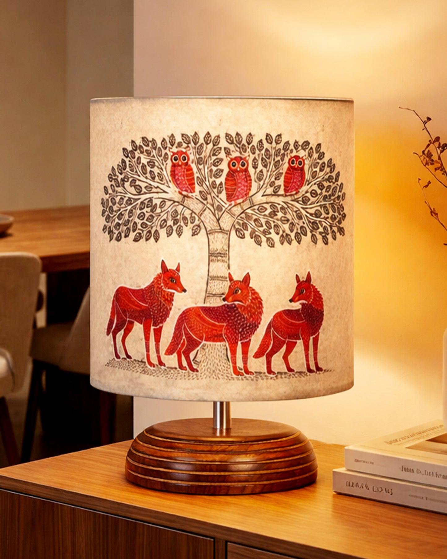 Modern Zen Wooden Lampshade Nightstand Lamps, Table Lamp for Home, Antique Base E27 Creative Reading Bedside Lamps Ideal for Bedroom, Pebble, Art of India Shade