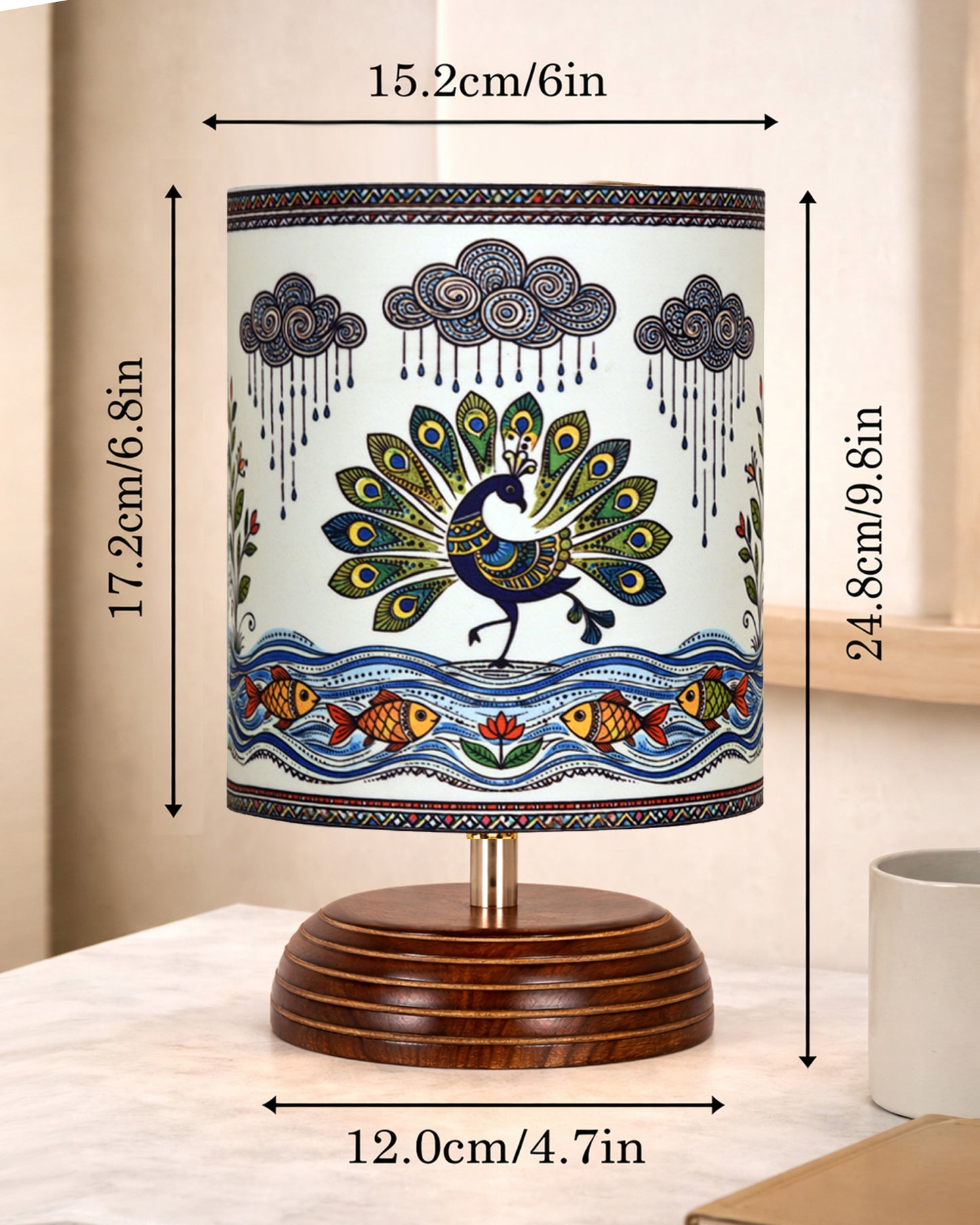 Modern Zen Wooden Lampshade Nightstand Lamps, Table Lamp for Home, Antique Base E27 Creative Reading Bedside Lamps Ideal for Bedroom, Pebble, Art of India Shade