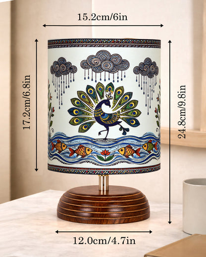 Modern Zen Wooden Lampshade Nightstand Lamps, Table Lamp for Home, Antique Base E27 Creative Reading Bedside Lamps Ideal for Bedroom, Pebble, Art of India Shade