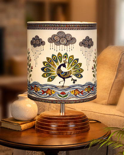 Modern Zen Wooden Lampshade Nightstand Lamps, Table Lamp for Home, Antique Base E27 Creative Reading Bedside Lamps Ideal for Bedroom, Pebble, Art of India Shade