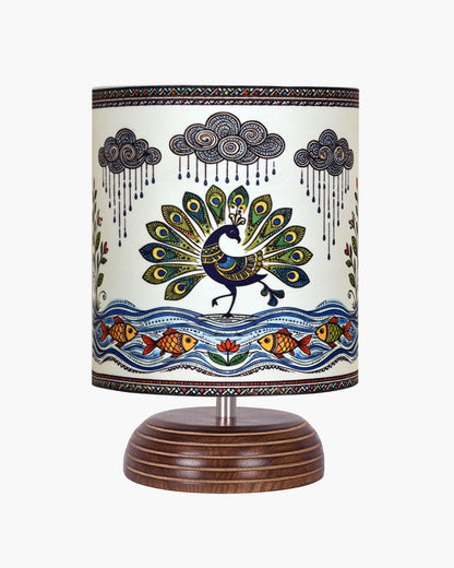 Modern Zen Wooden Lampshade Nightstand Lamps, Table Lamp for Home, Antique Base E27 Creative Reading Bedside Lamps Ideal for Bedroom, Pebble, Art of India Shade