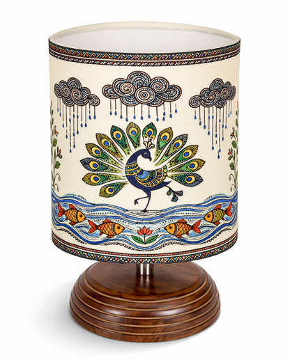 Modern Zen Wooden Lampshade Nightstand Lamps, Table Lamp for Home, Antique Base E27 Creative Reading Bedside Lamps Ideal for Bedroom, Pebble, Art of India Shade