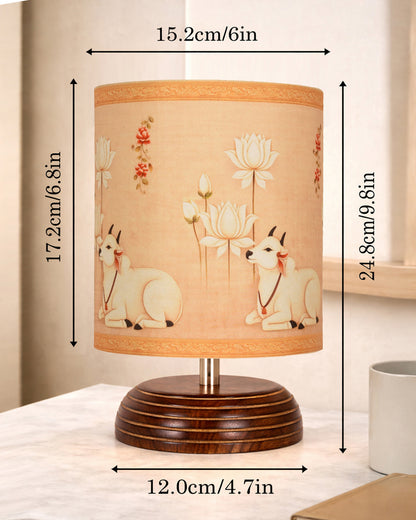Modern Zen Wooden Lampshade Nightstand Lamps, Table Lamp for Home, Antique Base E27 Creative Reading Bedside Lamps Ideal for Bedroom, Pebble, Art of India Shade