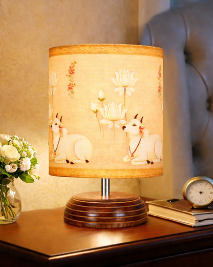 Modern Zen Wooden Lampshade Nightstand Lamps, Table Lamp for Home, Antique Base E27 Creative Reading Bedside Lamps Ideal for Bedroom, Pebble, Art of India Shade