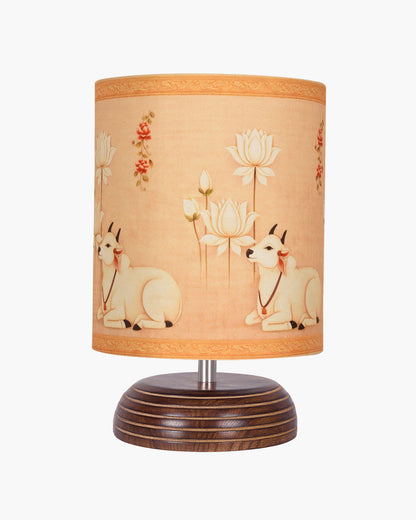 Modern Zen Wooden Lampshade Nightstand Lamps, Table Lamp for Home, Antique Base E27 Creative Reading Bedside Lamps Ideal for Bedroom, Pebble, Art of India Shade