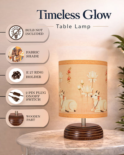 Modern Zen Wooden Lampshade Nightstand Lamps, Table Lamp for Home, Antique Base E27 Creative Reading Bedside Lamps Ideal for Bedroom, Pebble, Art of India Shade