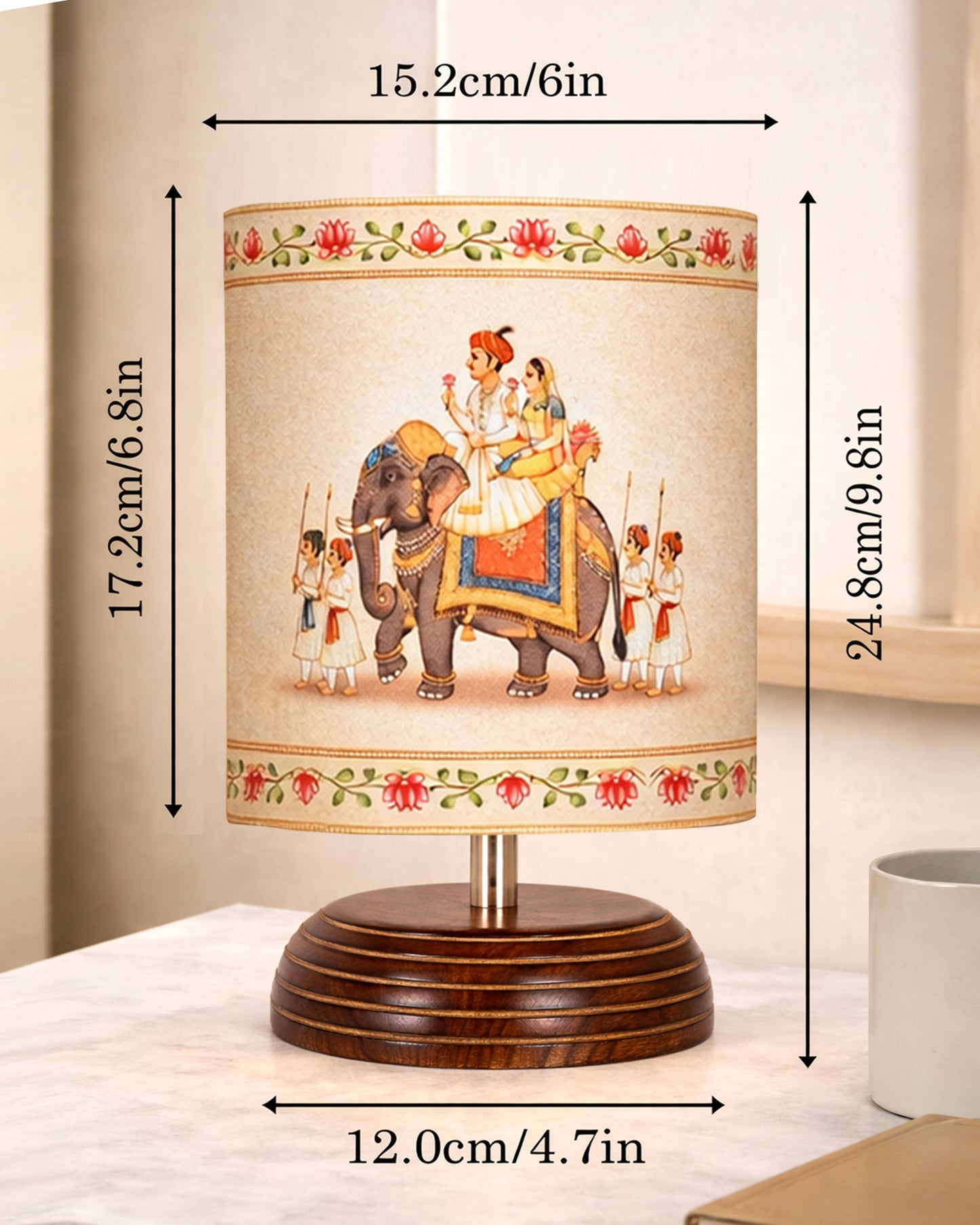 Modern Zen Wooden Lampshade Nightstand Lamps, Table Lamp for Home, Antique Base E27 Creative Reading Bedside Lamps Ideal for Bedroom, Pebble, Art of India Shade