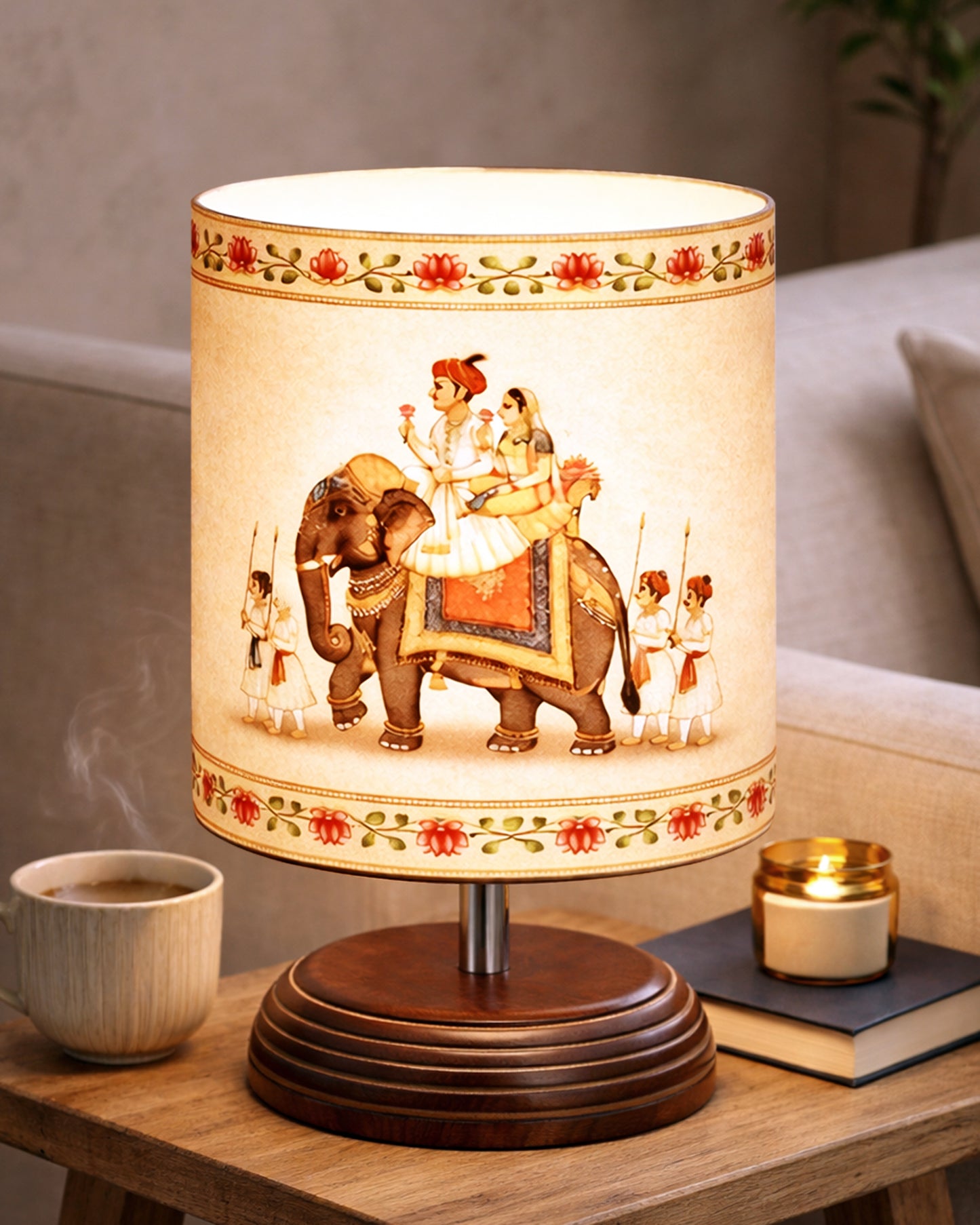 Modern Zen Wooden Lampshade Nightstand Lamps, Table Lamp for Home, Antique Base E27 Creative Reading Bedside Lamps Ideal for Bedroom, Pebble, Art of India Shade