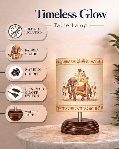 Modern Zen Wooden Lampshade Nightstand Lamps, Table Lamp for Home, Antique Base E27 Creative Reading Bedside Lamps Ideal for Bedroom, Pebble, Art of India Shade