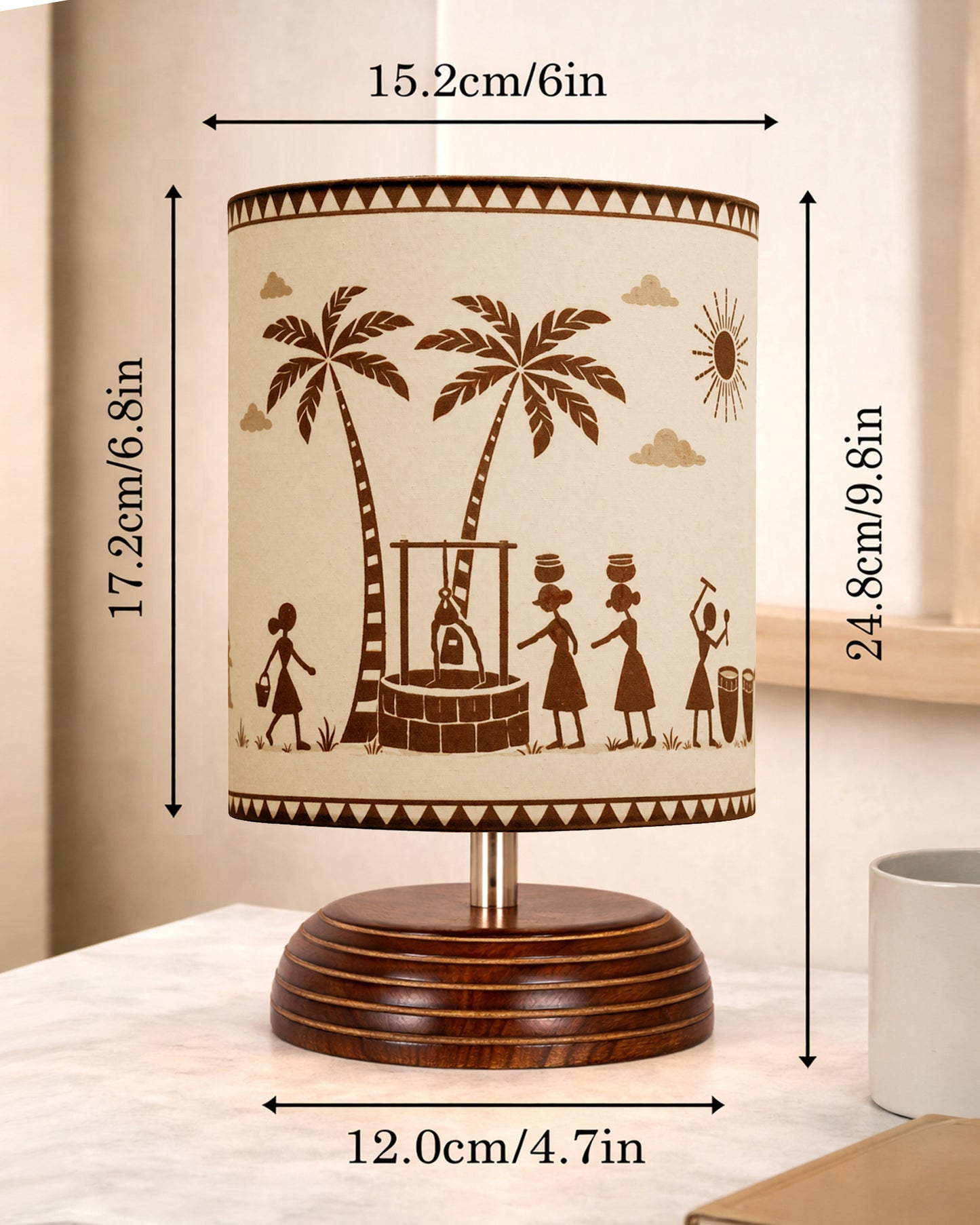Modern Zen Wooden Lampshade Nightstand Lamps, Table Lamp for Home, Antique Base E27 Creative Reading Bedside Lamps Ideal for Bedroom, Pebble, Art of India Shade