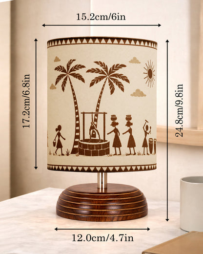 Modern Zen Wooden Lampshade Nightstand Lamps, Table Lamp for Home, Antique Base E27 Creative Reading Bedside Lamps Ideal for Bedroom, Pebble, Art of India Shade