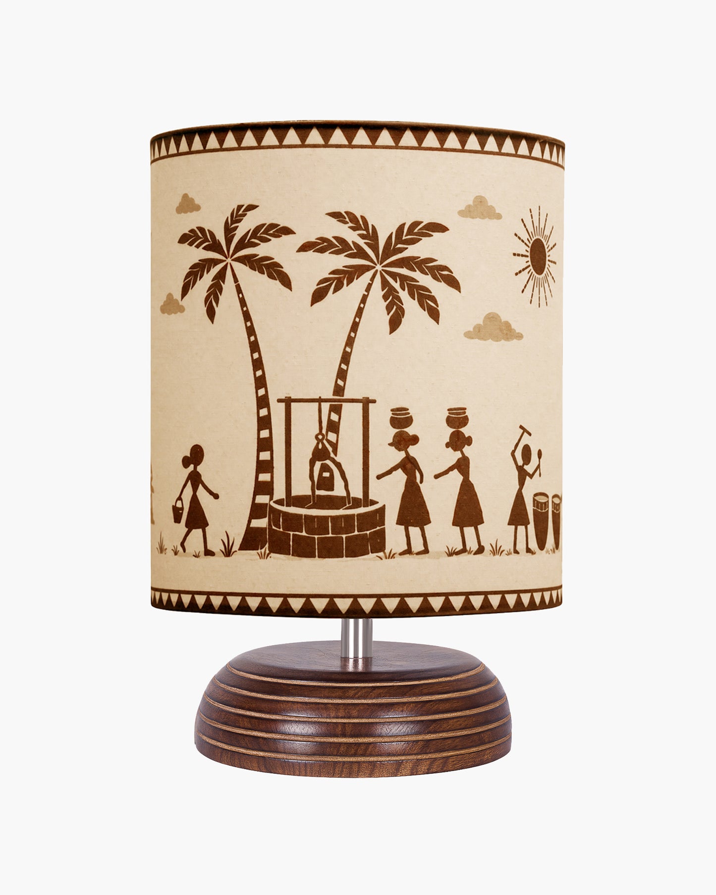 Modern Zen Wooden Lampshade Nightstand Lamps, Table Lamp for Home, Antique Base E27 Creative Reading Bedside Lamps Ideal for Bedroom, Pebble, Art of India Shade