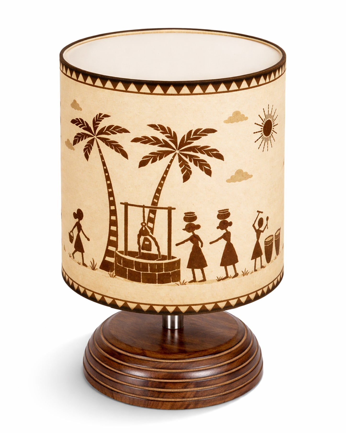 Modern Zen Wooden Lampshade Nightstand Lamps, Table Lamp for Home, Antique Base E27 Creative Reading Bedside Lamps Ideal for Bedroom, Pebble, Art of India Shade