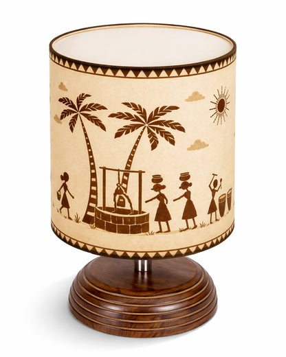 Modern Zen Wooden Lampshade Nightstand Lamps, Table Lamp for Home, Antique Base E27 Creative Reading Bedside Lamps Ideal for Bedroom, Pebble, Art of India Shade