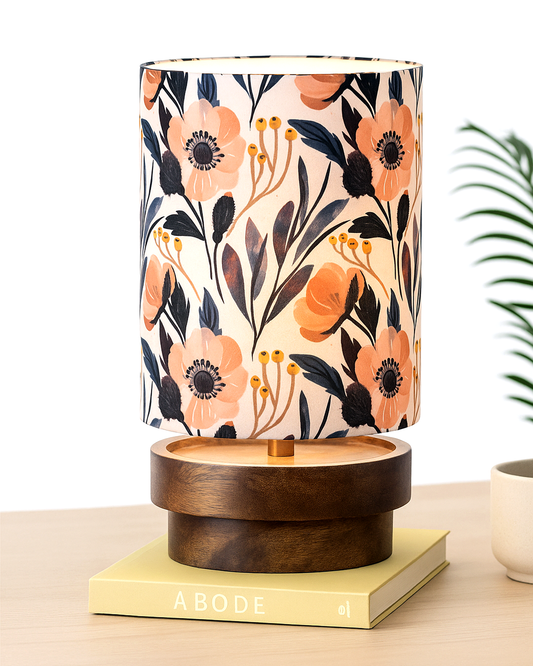 Modern Zen Wooden Lampshade Nightstand Lamps, Antique Base E27 Creative Reading Bedside Lamps Ideal for Bedroom, Concentric, Bird Cylinder