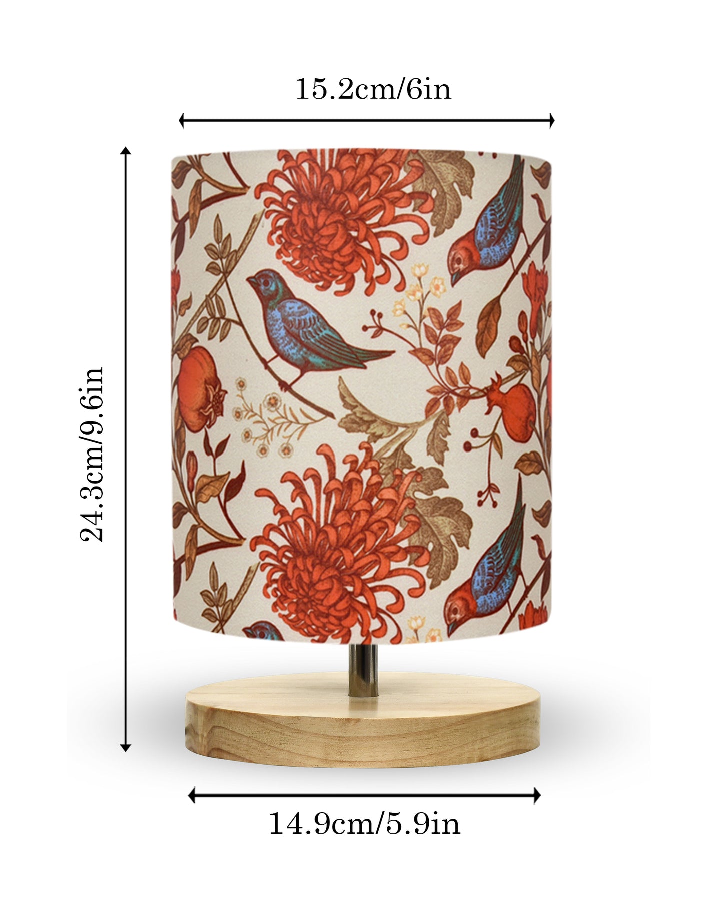 Pine Table Lamp-Wooden Bedside Lamp Simple Bedroom Light Linen Shade Mini Desk Lamp Nightstand Lamp for Bedroom,Living Room,Gift, Bird Cylinder