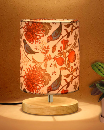 Pine Table Lamp-Wooden Bedside Lamp Simple Bedroom Light Linen Shade Mini Desk Lamp Nightstand Lamp for Bedroom,Living Room,Gift, Bird Cylinder