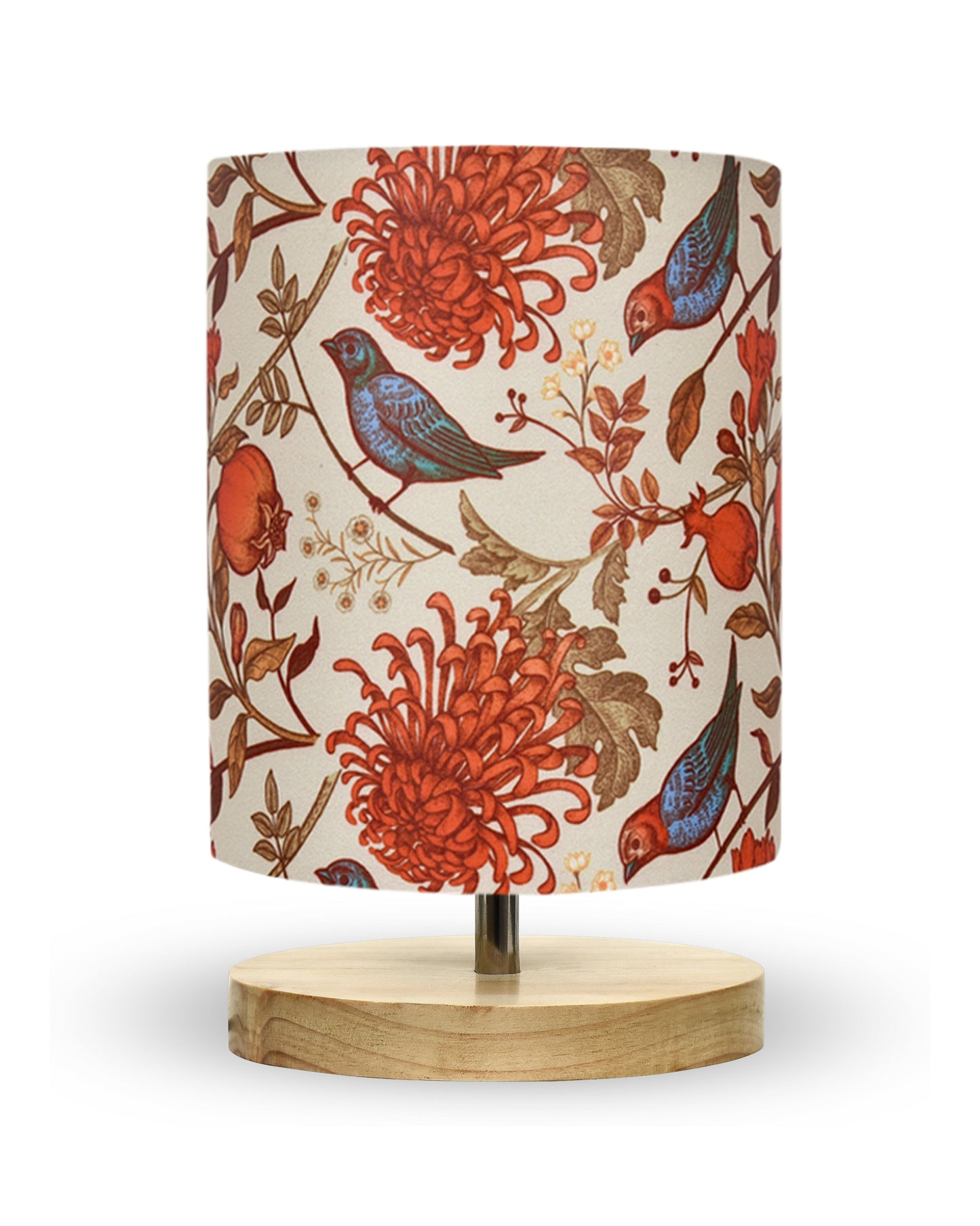Pine Table Lamp-Wooden Bedside Lamp Simple Bedroom Light Linen Shade Mini Desk Lamp Nightstand Lamp for Bedroom,Living Room,Gift, Bird Cylinder