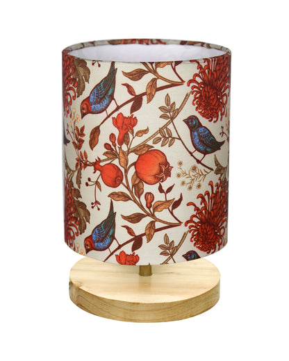 Pine Table Lamp-Wooden Bedside Lamp Simple Bedroom Light Linen Shade Mini Desk Lamp Nightstand Lamp for Bedroom,Living Room,Gift, Bird Cylinder