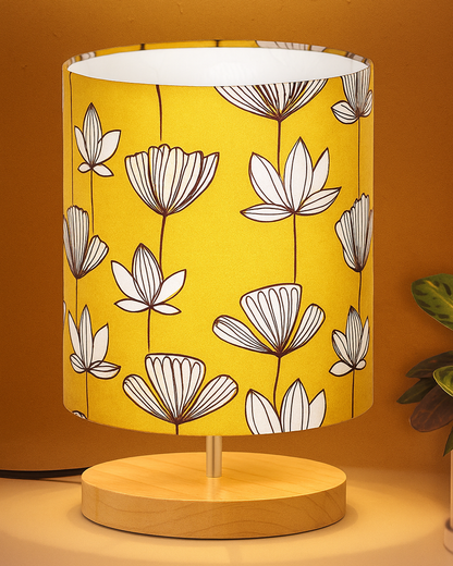 Pine Table Lamp-Wooden Bedside Lamp Simple Bedroom Light Linen Shade Mini Desk Lamp Nightstand Lamp for Bedroom,Living Room,Gift, Bird Cylinder