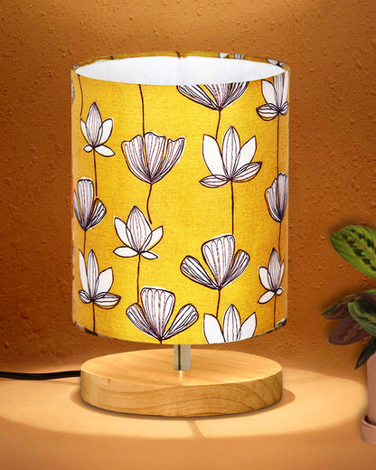 Pine Table Lamp-Wooden Bedside Lamp Simple Bedroom Light Linen Shade Mini Desk Lamp Nightstand Lamp for Bedroom,Living Room,Gift, Bird Cylinder