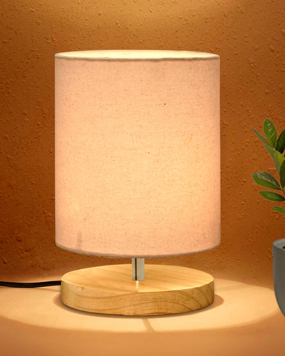 Pine Table Lamp-Wooden Bedside Lamp Simple Bedroom Light Linen Shade Mini Desk Lamp Nightstand Lamp for Bedroom,Living Room,Gift, Bird Cylinder