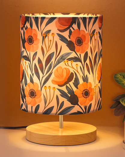 Pine Table Lamp-Wooden Bedside Lamp Simple Bedroom Light Linen Shade Mini Desk Lamp Nightstand Lamp for Bedroom,Living Room,Gift, Bird Cylinder