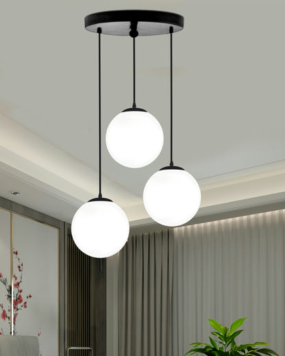 Chandelier Pendant Light, Retro Industrial Style Nordic Glass Hanging Ceiling Creative Bar Counter Decoration Restaurant Black Lighting with Metal Tube, Frosty Globe