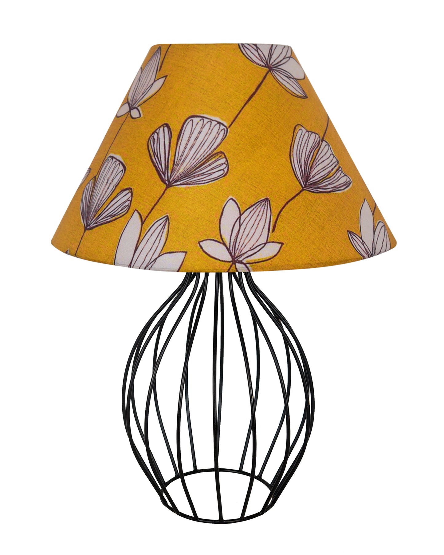 Black Bedside Table Lamp,Small Nightstand Lamp for Bedroom,Modern Desk Lamp with Fabric Shade Geometric Metal Base for Living Room Study Office Farmhouse, Wire Trumpet, Hibiscus Cone