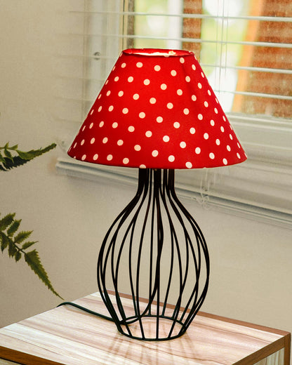 Black Bedside Table Lamp,Small Nightstand Lamp for Bedroom,Modern Desk Lamp with Fabric Shade Geometric Metal Base for Living Room Study Office Farmhouse, Wire Trumpet, Hibiscus Cone