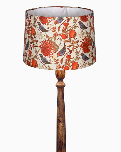 Rustic Wood Floor Lamp in Walnut Brown with Multicolor Fabric Lamp Shade | Light Decoration for Home Corner | Living Room & Bedroom Bedside Floor Lamp, Antique Floor Light, Hurricane, Bird