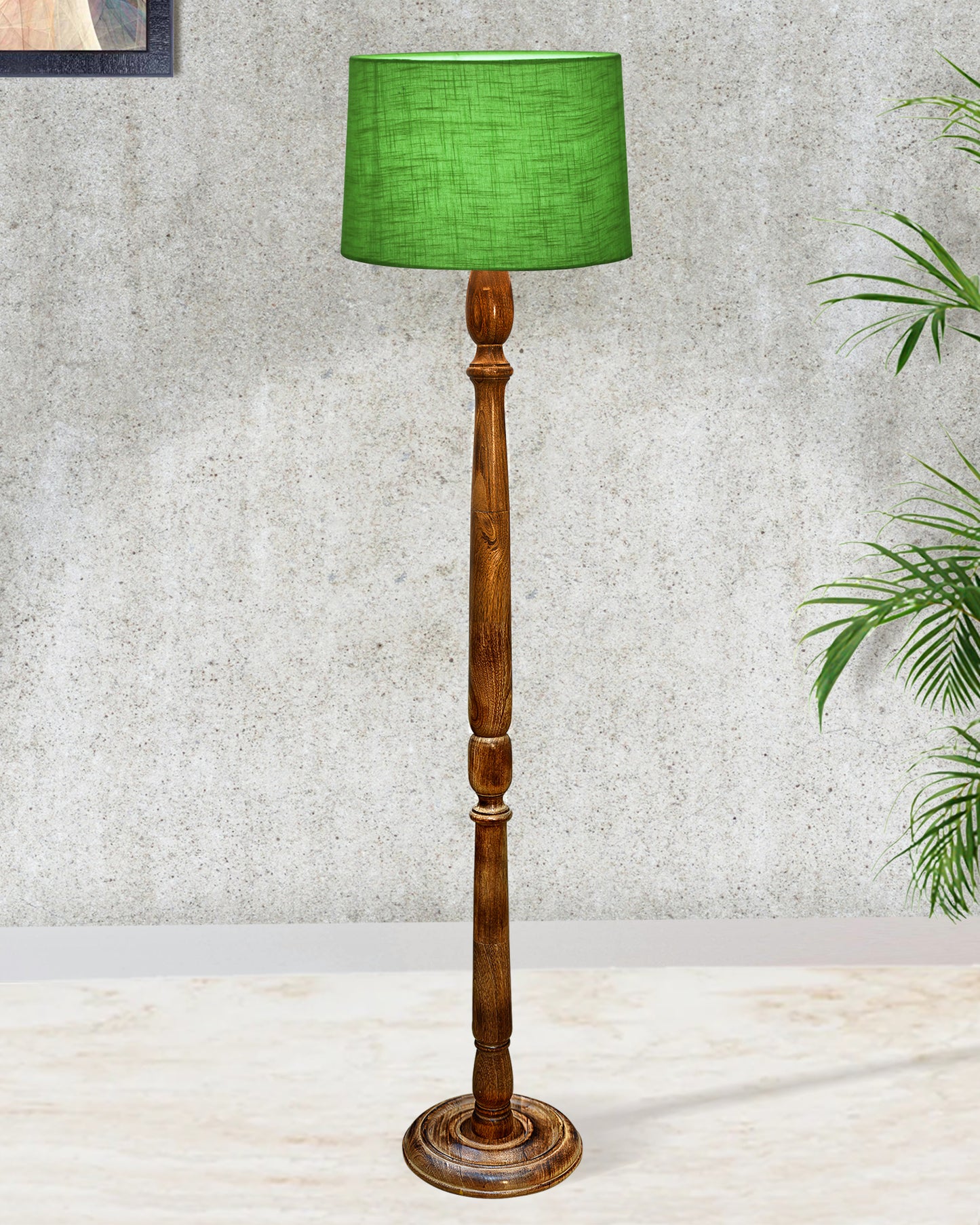 Rustic Wood Floor Lamp in Walnut Brown with Multicolor Fabric Lamp Shade | Light Decoration for Home Corner | Living Room & Bedroom Bedside Floor Lamp, Antique Floor Light, Hurricane, Bird