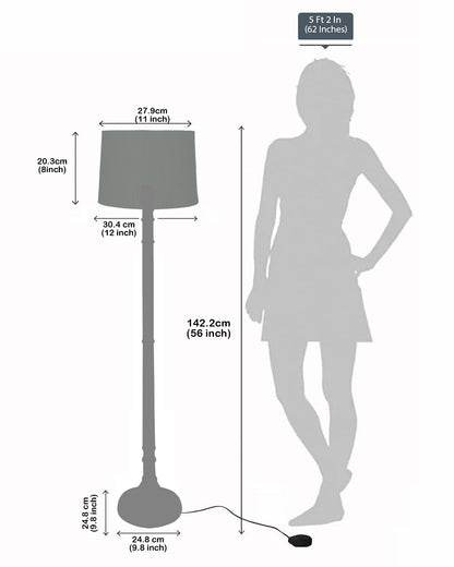 Rustic Wood Floor Lamp in Walnut Brown with Multicolor Fabric Lamp Shade | Light Decoration for Home Corner | Living Room & Bedroom Bedside Floor Lamp, Antique Floor Light, Dome Base, Bird